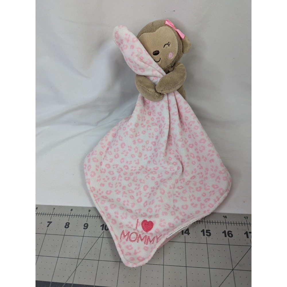 Carters Monkey Rattle Plush Pink Lovey Print Security Blanket Mommy Stuffed